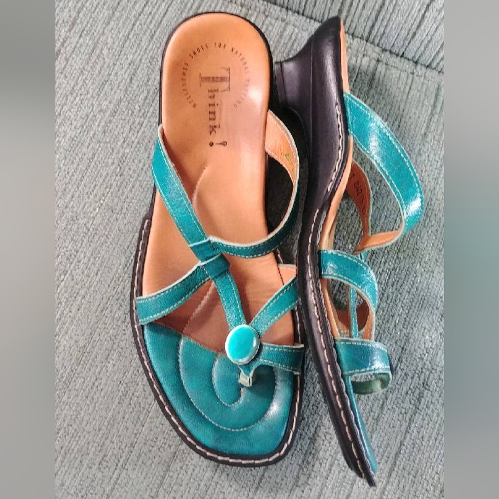 Think Blue Strappy Leather Sandals